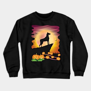 Dobermann Dog On Mountain & Moon Pumpkins Bat Halloween Day Crewneck Sweatshirt